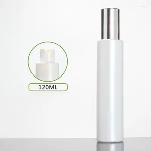 Storage Bottles 120ml Frosted/green/blue/white Glass Bottle Shiny Silver Lid Serum/lotion/emulsion/foundation/toner Essence Cosmetic Packing