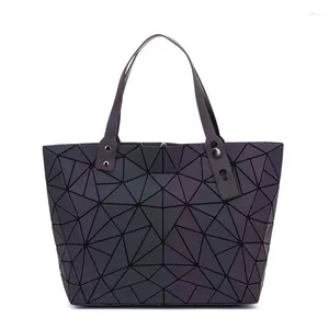 Bag Women Bags Handbag Geometry Totes Sequin Mirror Plain Folding Shoulder Luminous Hologram Bolsa Feminina 2024