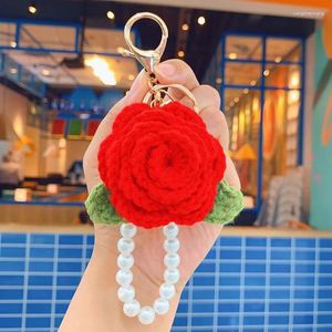 Keychains Buquê de Kniiting exclusivo para mulheres fofas rosa tecedas do carro Flor Keys Knit