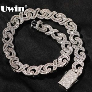 Strands UWIN 15 MM Mens Ice Unlimited Necklace AAA CZ Baguettecz Prong Set Cuban Chain Necklace Hip Hop Jewelry Gift 240424