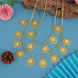 Luxury Turkish Bride Wedding Jewelry Gold Plated Beratu Coin Double Necklace Pendant Arab-Muslim Lady Neck Chain Gift Bijoux 240415