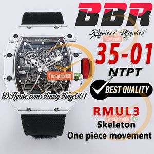 BBR 35-01 RMUL3 Mechanical Hand-winding Mens Watch White NTPT Carbon fiber Case Skeleton Dial Black Braided Nylon Strap Super Edition Sport Trustytime001 Wristwatch