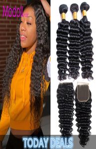 Brazilian Deep Wave Virgin Hair Bundles With Closure Human Hair 3 Bundles With Closure Deep Curly Brazilian Unprocessed Hair Weave1168054
