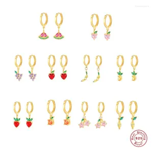 Hoop Earrings 925 Sterling Silver Zircon Tropical Fruit Beach Party Creative Jewelry 2024 Summer Trend Women's Charm Accessories