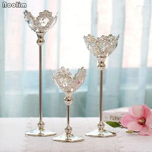 Kerzenhalter Noolim European Silberschildkristallhalter Hochzeitsdekoration Candlestick Candelabra Romantische Kerzenlicht