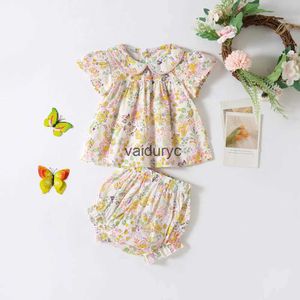 Set di abbigliamento 0-3 y per bambini set di abbigliamento peter pan coltee e fiori floreali 2pcs abiti da ragazza abito H240506