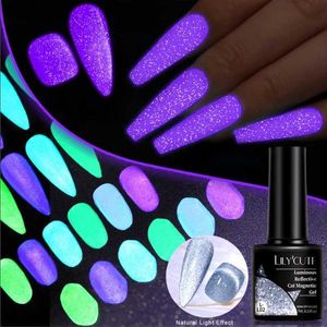 Nagellacklilycute Luminous Reflective Cat Magnetic Gel Nagellack leuchtend in Dunkel lila fluoreszierende Farben Off UV Nagelkunst Lack Y240425