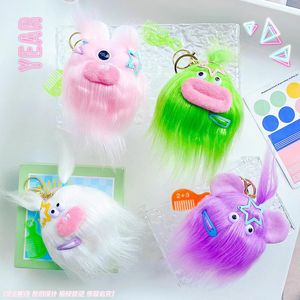 Trendy and popular long hair braid gentleman doll pendant, ugly and cute long hair monster plush toy, girl backpack pendant