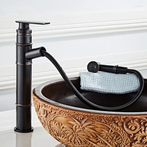 Bathroom Sink Faucets Pipe Style Retro Pull-out Basin Faucet European Antique Black Ancient Cold And Mixed Water Under Counter