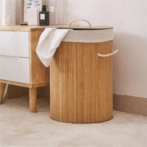 Baskets Natural Bamboo Laundry Basket Breathable Kid Toy Dirty Clothes Woven Storage Sundries Hamper With Lid Bath Storage Bin Organizer