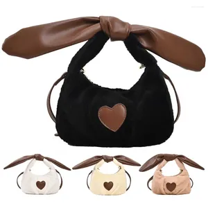 Totes Women Chic Hobo Bag With Bow Handle Fluffy Casual Handbag Heart Pattern Stylish Satchel Simple Commuting Daily Handbags