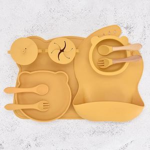 Baby Silicone Feeding Set Sippy Cup With Straws Placemat Tableware for Kids No-Slip Suction Plates Bowl Baby Dishes Baby Stu 240416