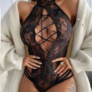 Women's Sleepwear Sexy Woman Lingerie Erotic Teddies V-neck Bodysuit Sexi Nuisette Floral Lace Underwear Open Bra Plus Size Porno Come Babydoll Y240426