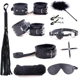 Sex Restraining Bondage BDSM Kit, 10 Pieces Set Bondage Restraints Kits Fetish Bed Restraints Set for Beginners SM Adult Games Cuffs Gag Blindfold Spanking Paddle