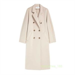 Designer Coat Women's Coat Luxury Brand Coat Cashmere Coat Maxmaras New Long Lapel Double Breasted Button Cotton Blended Plain Knitted Fabric Coat