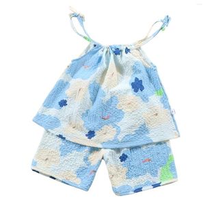 Kläduppsättningar Girl's Summer 2 Piece Outfits Soft Structures Beach Shorts and Tops Set Matching For Baby Girls