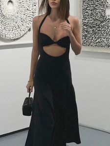 Casual Dresses Women Summer Cut Out Maxi Sexy Halter Tie Up Tank Fashion Black Long For Party