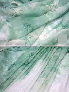 Chinese Style Gradient Chiffon Fabric By The Meter for Cheongsam Hanfu Sewing Thin Printed Bamboo Pattern Cloth Soft Comfortable 240422