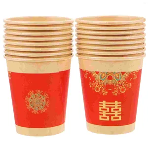 Disposable Cups Straws 50 Pcs Glasses Happy Paper Cup Wedding Party Teacups Chinese-style Single Time Beverage Festival Banquet