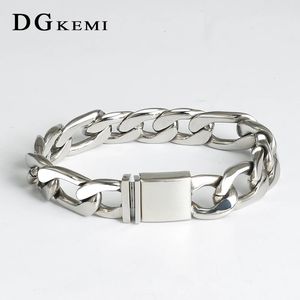 15mm Wide Cuban Chain Silver Color Men Bracelet Stainless Steel Hip Hop Jewelry Womens Mens Punk Rock Hand Link Bracelets 240417