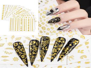 3D Gold Nail Art Flowers Geometric Stickers Metal Sticker Decals holografiska naglar Manikyrdekorationer9888647