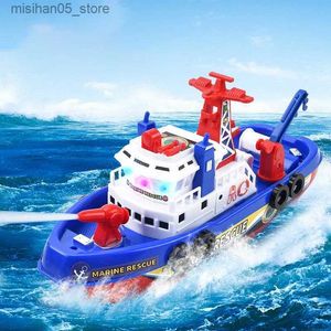 Sand Play Water Fun Swimming Bath Toys Childrens Musik LED LIGHTS Electric Ocean Rescue Fire Boats Classic Childrens Water Spray Toys Summer Q240426