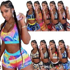 Womens Swimsuits Positioning Printed Vest Shorts Two Piece Set Swimwear Sweat Absorption Sports Breathable Bikini 10 Colors