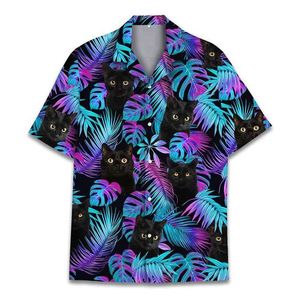 Herren lässige Hemden Herren Hemden Tierkatze Raccoon Hawaiian 3D -Druck Dinosaurier Muster Hemd Taste Short Sleeves Mode Aloha Hemd Kleidung 240424