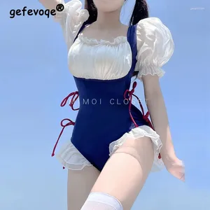 Frauen y2k japanischer Stil Kawaii Ein Stück Badeanzug Sommer Trendy Ruffle Schnürung sexy Rückenfreie Badebekleidung süße Strandbadeanzüge