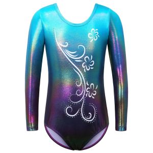 Gymnastics BAOHULU Teens Leotard for Gymnastics Long Sleeve Kids Ballet Wear Gradient Color Print Bodysuit Ballerina Practice Jumpsuit