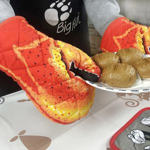 3D Crab / Fish Shape Thickening Cotton Oven Gloves Heatproof Mitten Kitchen Cooking Microwave Oven Mitt Insulated Non-slip Glove