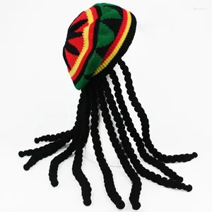 Basker punk unisex stickad flät hatt jamaicansk bob rasta beanie hattar hip hop cap dreadlocks peruk karibisk fancy klänning