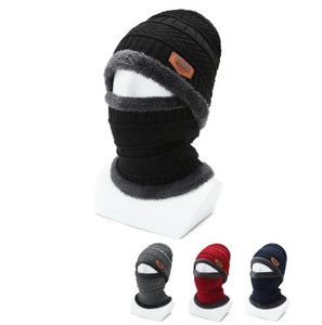 Beanieskull Caps冬のビーニー帽子厚いフリースのスカーフセットセットウォームニットハットスカルキャップネックウォーマーとScarf6078782