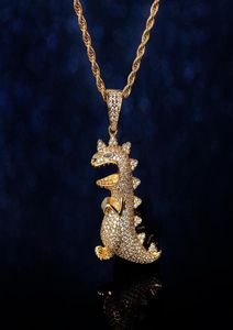 Pendant Necklaces Creative Cartoon Dinosaur Iced Out Cubic Zircon Necklace Cool Hip Hop Jewelry Gift For Men Party7083381