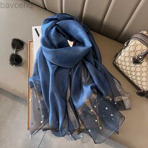 81JD SHACKS 2023 Luxury Brand Women Fashion Scarf Plain Solid Silk Linen Shawls Scarves Summer Lady Bandanas Foulard Hijab D240426