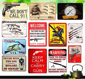 Vintage Gun Warning Plaque Beware of The Owner Metal Tin Signs Shabby Chic Wall Art Poster Coffee Bar Pub Club Home Decor WY186241272