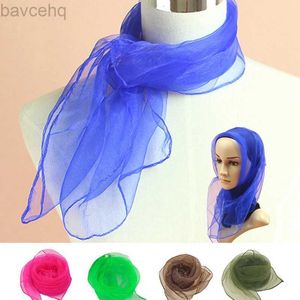 Shawls 70*70cm Shinny Thin Silk Scarves Luxury Scarf Women Chiffon Square Scarf Dancing Performance Pure Color Organza Scarf Neck Shawl d240426