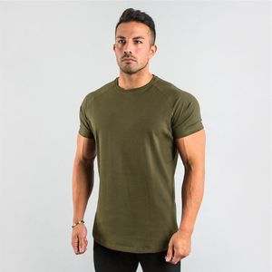 Summer T-shirt Men Solid Bawełniane z krótkim rękawem Odzież Modna Moda Zwykle ciasne topy sportowe kulturystyka zużycie fitness