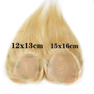 Toppers Blonde Color #613 Base de seda Mulheres Topper 12x13cm Campo de couro natural de cabelos de cabelo superior 4 Clipes 15x16cm Cabelo humano virgem