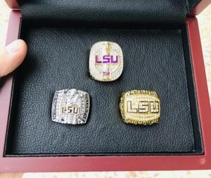 LSU 3pcs 2003 2007 2018 Tigers nationals Team s Ring With Wooden Box Souvenir Men Fan Gift 2019 2020 wholesal2148001