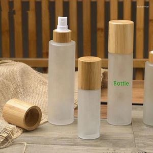 Storage Bottles Full Bamboo Cover 50ml 100ML 150ML Frosted Clear Pump Tops Lotion Bottle 1oz 2oz 4oz Frost Glass Mist Spray