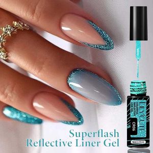Nagellack lilycute superflash ljusblå reflekterande foder gel nagellack färgglad glittrande glittermålning rand graffiti linje uv gel y240425