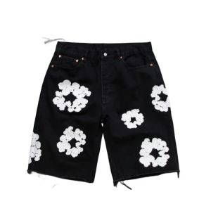 Designer jeans denim korta byxor blomma tryck lila jeans shorts byxor streetwear rak casual svartblå män och kvinnliga byxor för män gata hiphop