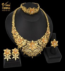 Kolczyki Naszyjnik ANIID Zestaw kobiety Wedding Etiopska biżuteria Bridal 24K Gold Pakistańskie afrykańskie bransoletka Bransoletka Pierścień Earri7787029
