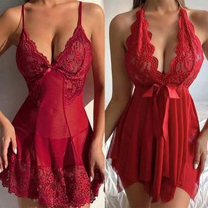 Women's Sleepwear S-3XL Women Slpwear Sexy Pajamas V-neck Lace Dress Mujer Lingerie Pornos Comes Exotic Apparel Female Underwear Nightgown Y240426