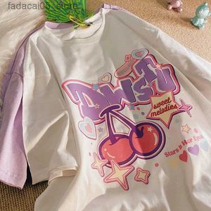 Camisetas masculinas kawaii feminina t-shirt impressão de frutas harajuku manga curta solta