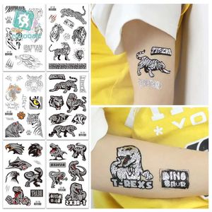 Tatuaż Transfer Silver Cartoon Tattoo Tattoo Naklejki dla dzieci Bestia Of Prey Space Waterproof Temporary Tattoos Dino Tiger Animal Fake Tattoo Body Art 240427