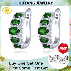 Stud Natural Chrome Diopside Solid Silver Clip Earring 3.5 Carat Faced Gemstone Classic Simple Design S925 Women Födelsedagspresenter D240426