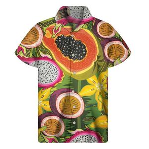 Gyo8 Męskie koszule mango bananowe ananasowe koszula graficzne Mężczyźni 3D Print owoce Hawajskie koszule Summer Beach Button Lapel Aloha Bluzka 240424