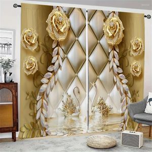 Cortina luxuosa flor de cisne dourado Dioma e pavões cortinas de janela para garotas para crianças quarto de estar banheiro kicthen porta decoração de casa decoração